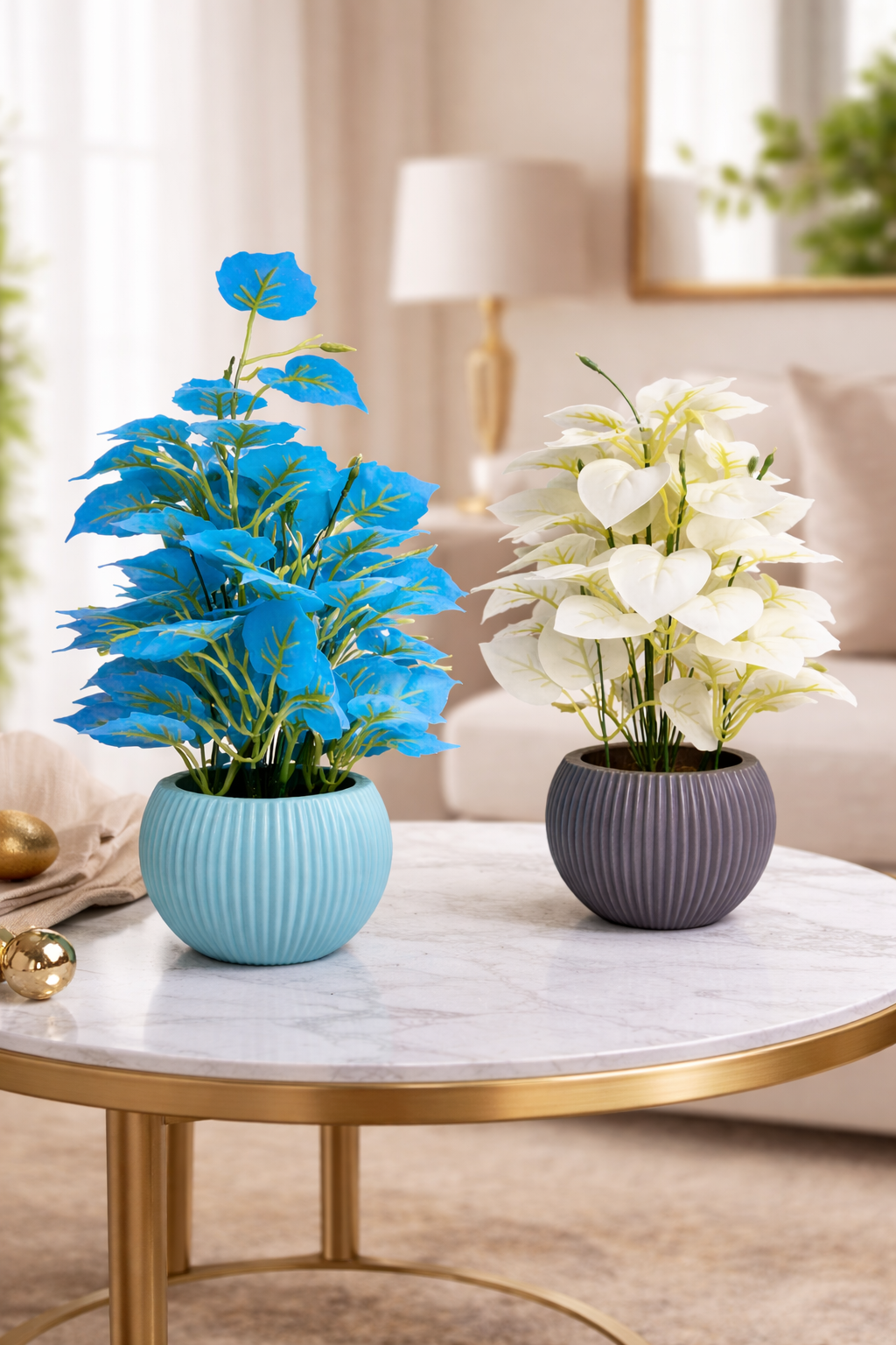 Modern Pop Decor: Blue & White Faux Potted Plants