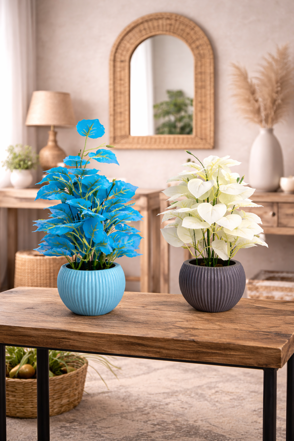 Modern Pop Decor: Blue & White Faux Potted Plants