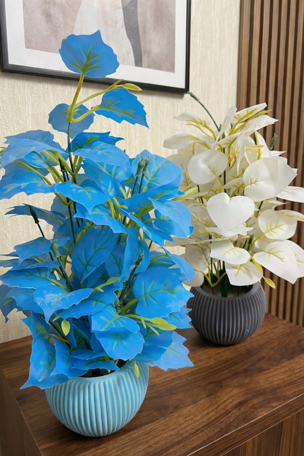Modern Pop Decor: Blue & White Faux Potted Plants