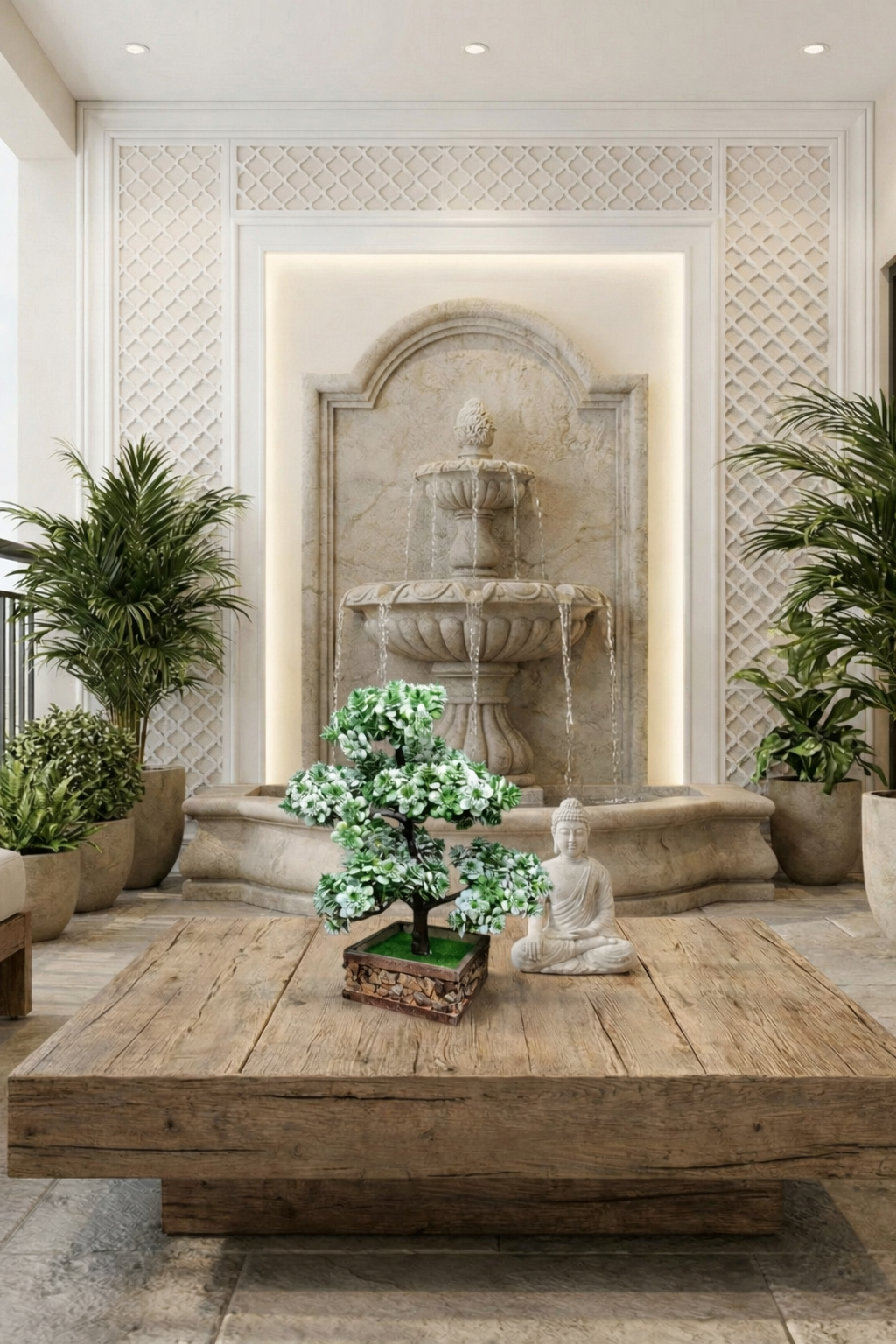 Artificial Bonsai Tree in Rustic Stone-Look Planter