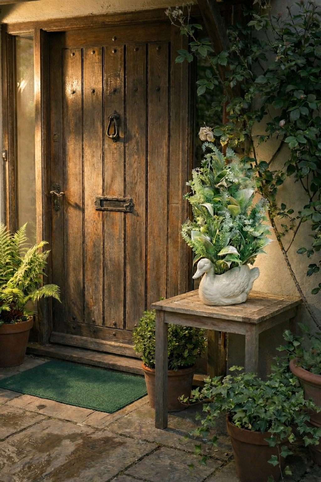 Whimsical Ceramic Duck Planter with Faux Greenery