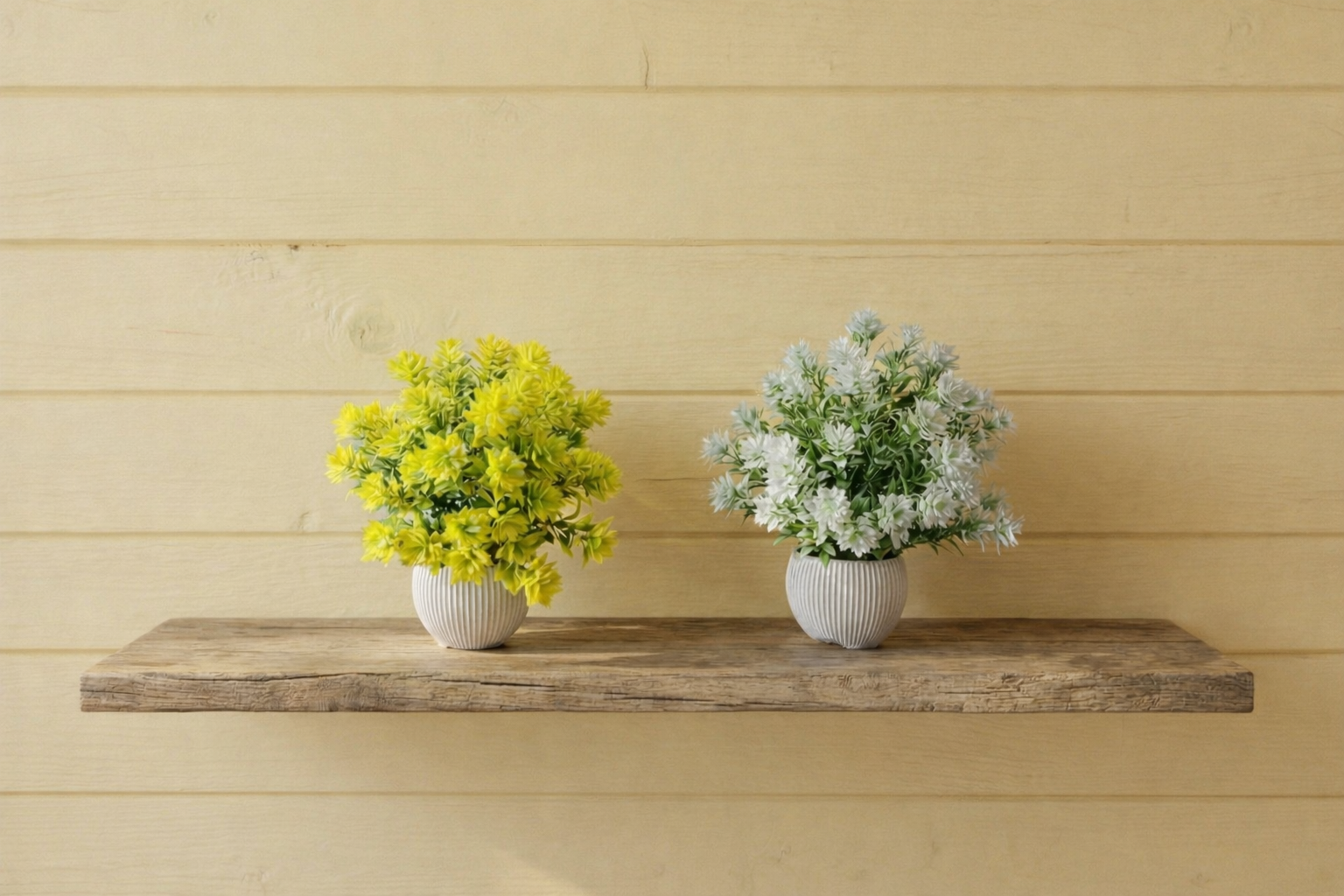 Duo Set: Artificial Mini Potted Plants (Yellow & White)