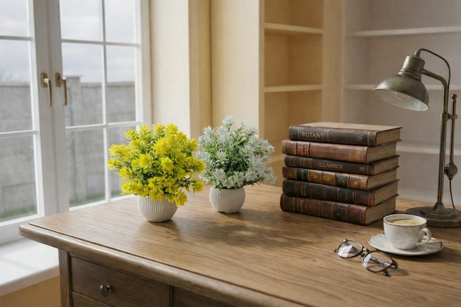 Duo Set: Artificial Mini Potted Plants (Yellow & White)