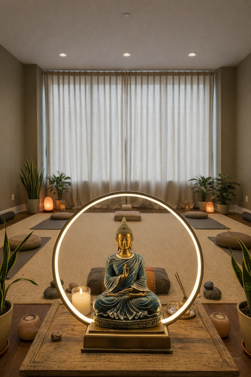 Zen Meditating Buddha Statue with LED Ring Light