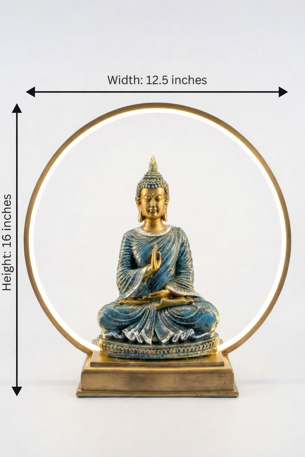 Zen Meditating Buddha Statue with LED Ring Light