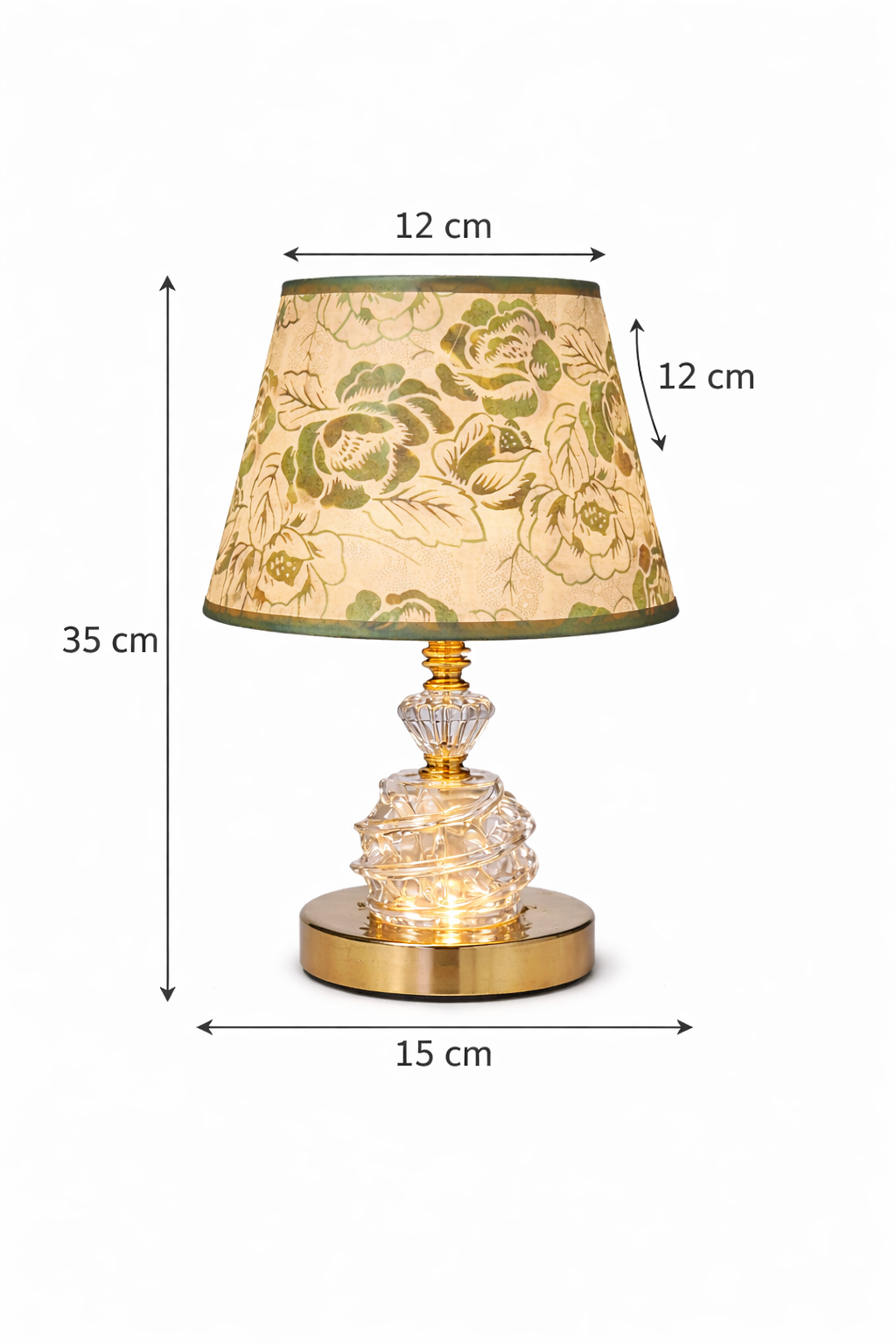 Crystal Base Table Lamp with Rose Print Shade