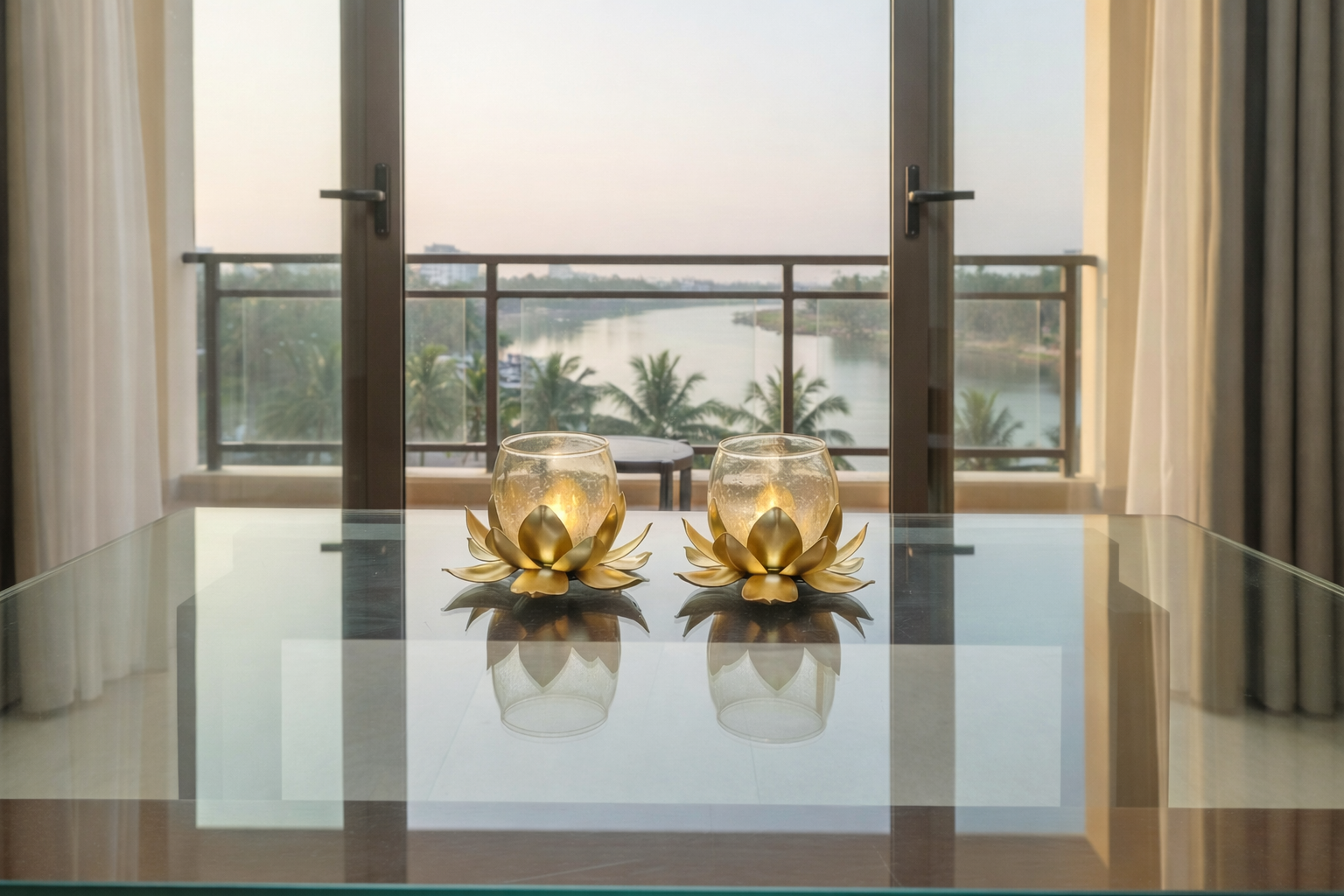 Gold Lotus Tea Light Candle Holders (Set of 2)