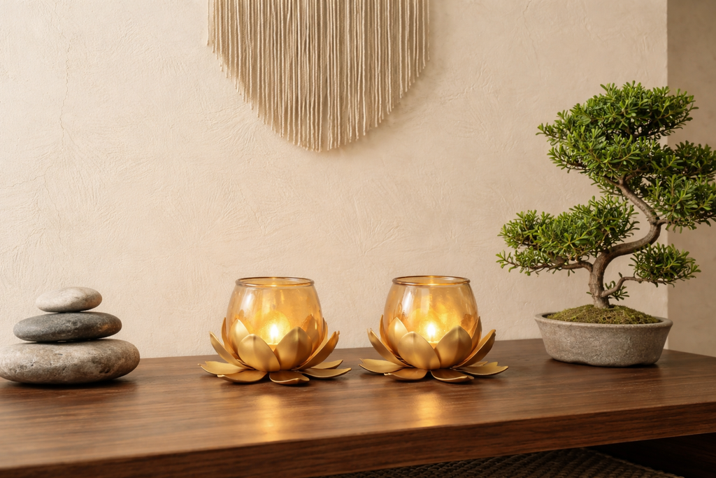 Gold Lotus Tea Light Candle Holders (Set of 2)