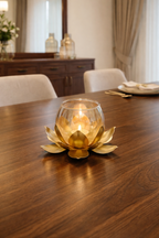 Gold Lotus Tea Light Candle Holder (Lifestyle Setting)