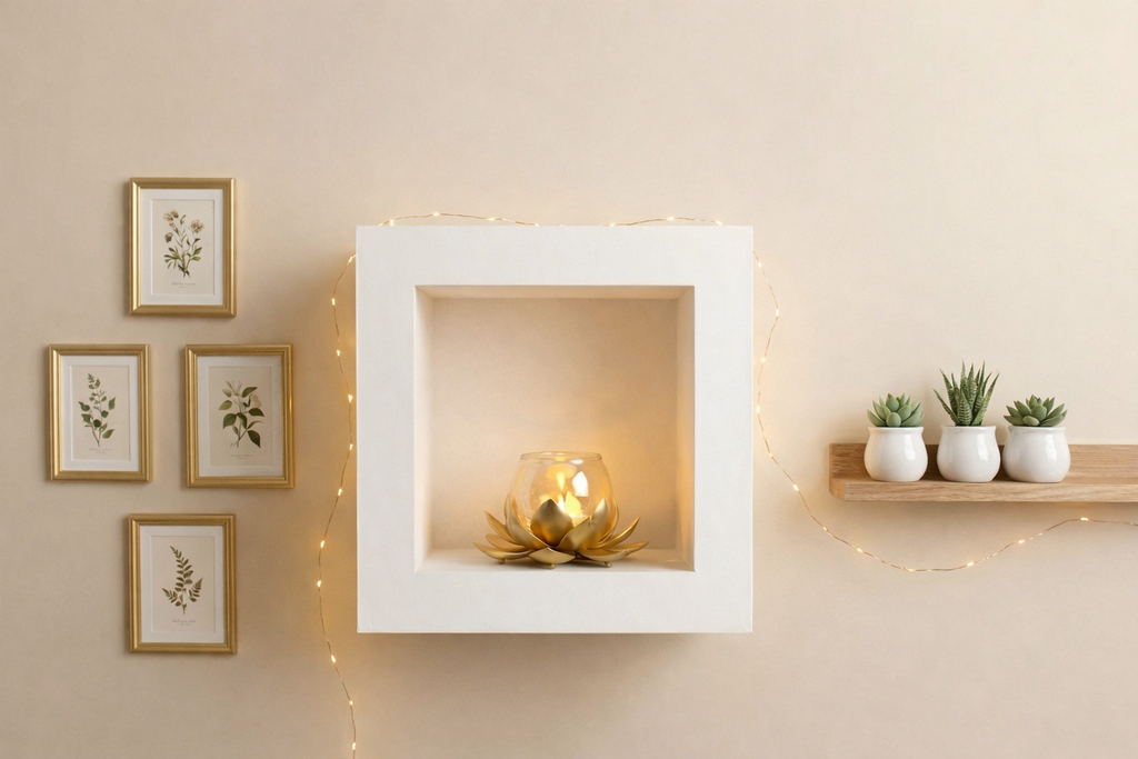 Gold Lotus Tea Light Candle Holder (Lifestyle Setting)
