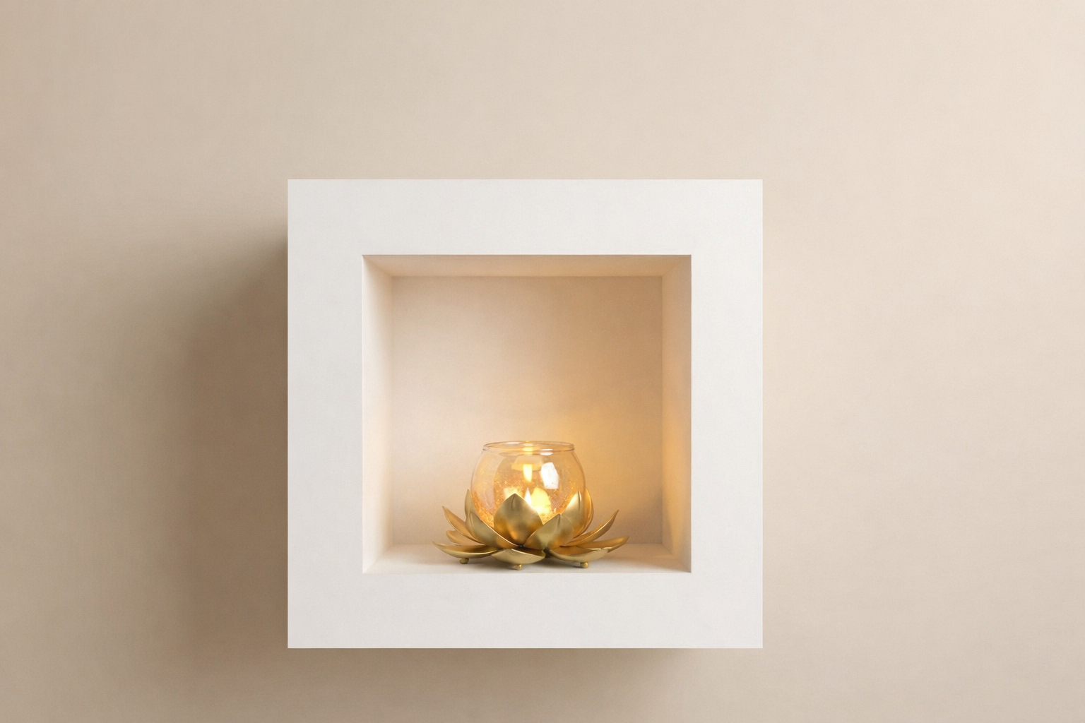 Gold Lotus Tea Light Candle Holder (Lifestyle Setting)