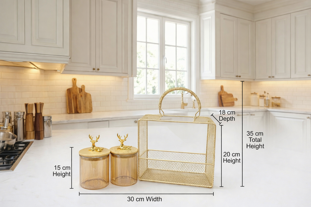 Luxury Gold Mesh Hamper Basket with Deer-Lid Jars