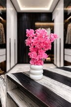 Duo Set: Faux Cherry Blossoms in Modern Bubble Vases