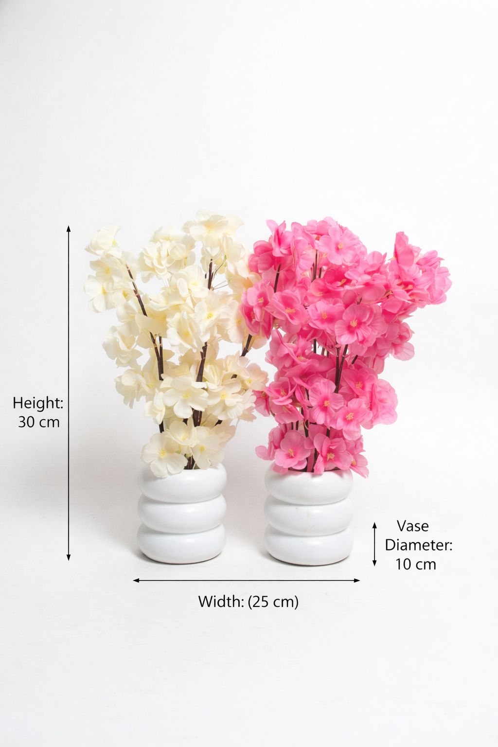 Duo Set: Faux Cherry Blossoms in Modern Bubble Vases