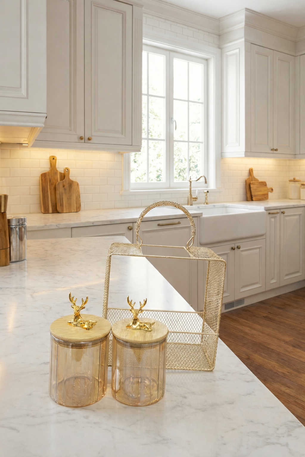 Luxury Gold Mesh Hamper Basket with Deer-Lid Jars