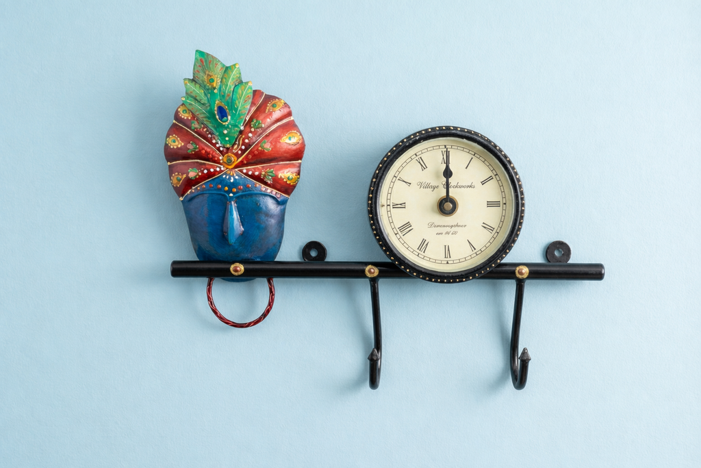 Rajasthani Turban Wall Key Holder with Clock