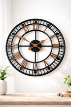 Large Industrial Skeleton Wall Clock - Black & Copper