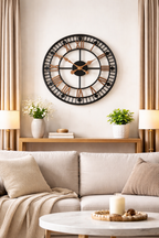 Large Industrial Skeleton Wall Clock - Black & Copper