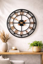 Large Industrial Skeleton Wall Clock - Black & Copper