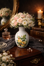 Classic White Ceramic Vase with Summer Floral Art