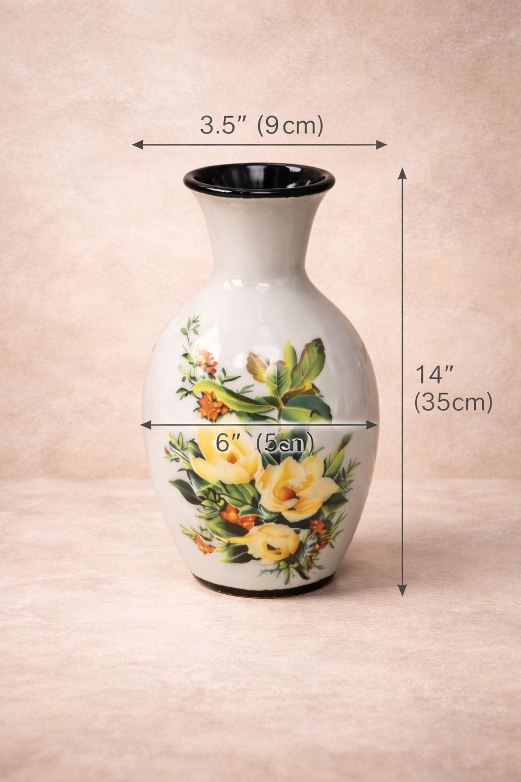 Classic White Ceramic Vase with Summer Floral Art