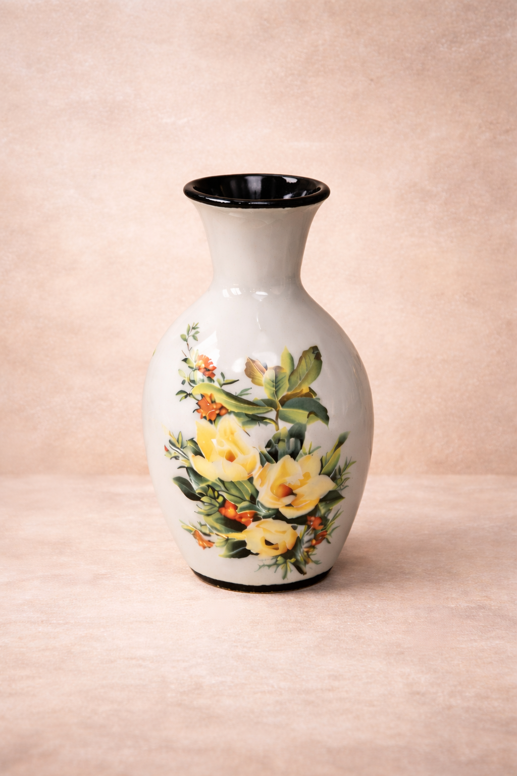 Classic White Ceramic Vase with Summer Floral Art