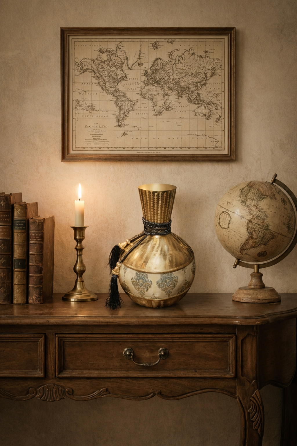 Ethnic Brass Vase with Blue Rope & Print Details