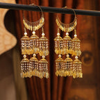 Golden Hoop Tiered Bridal Kaleere with Pearl & Leaf Charms