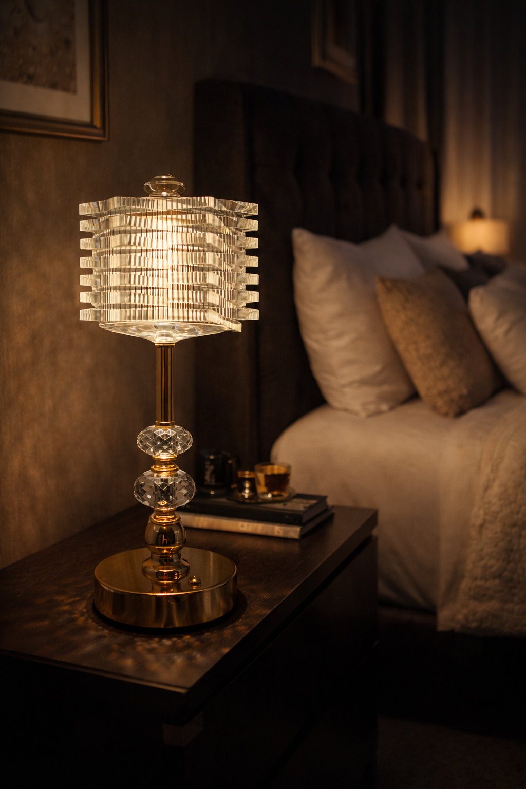 Luxury Crystal Table Lamp with Gold Finish Base – Modern Decorative Bedside & Living Room Lamp