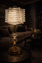 Luxury Crystal Table Lamp with Gold Finish Base – Modern Decorative Bedside & Living Room Lamp