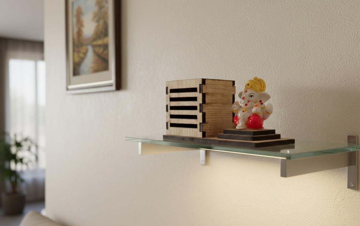 Divine Baby Ganesha Idol with Wooden Stand – Compact Dashboard & Desk Decor