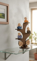 Set of 4 Baby Monks on "Peaceful World" Tree Stand – Wisdom & Serenity Decor