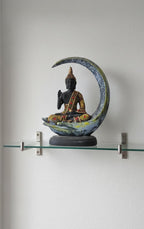 Meditating Buddha on Crescent Moon – Black & Gold Spiritual Home Accent