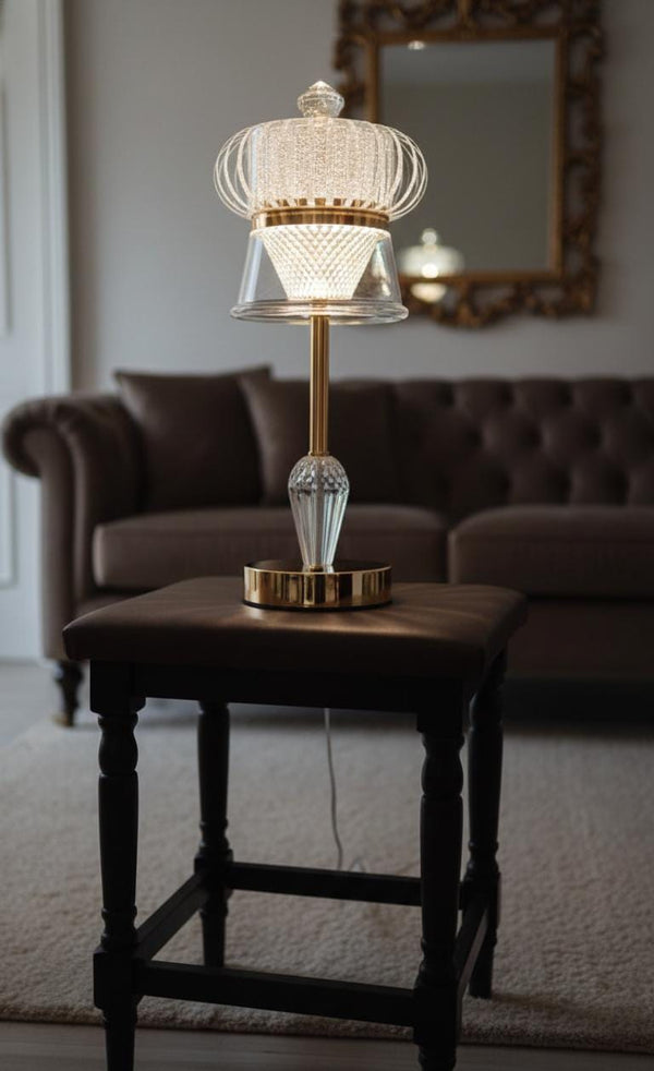 Luxury Crystal Crown LED Table Lamp – Touch Control Ambiance Light