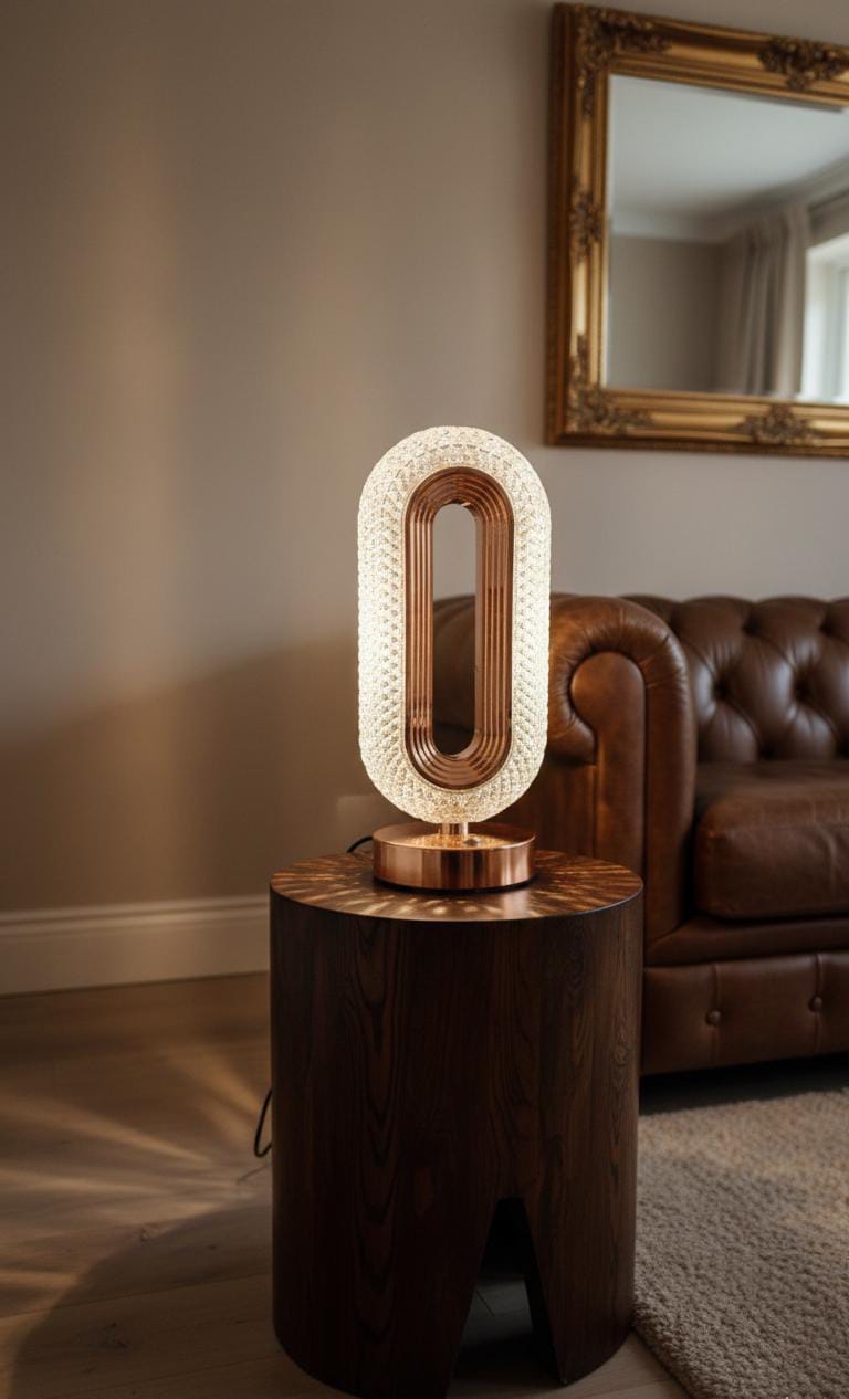 Modern Oval Crystal LED Table Lamp – Rose Gold Touch Bedside Light