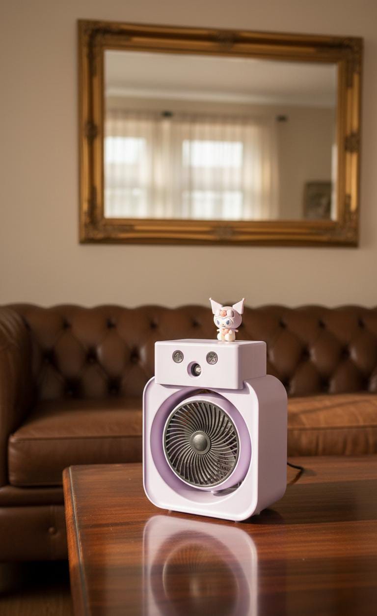 Cute Purple Cartoon Desk Fan – Portable USB Rechargeable Mini Fan