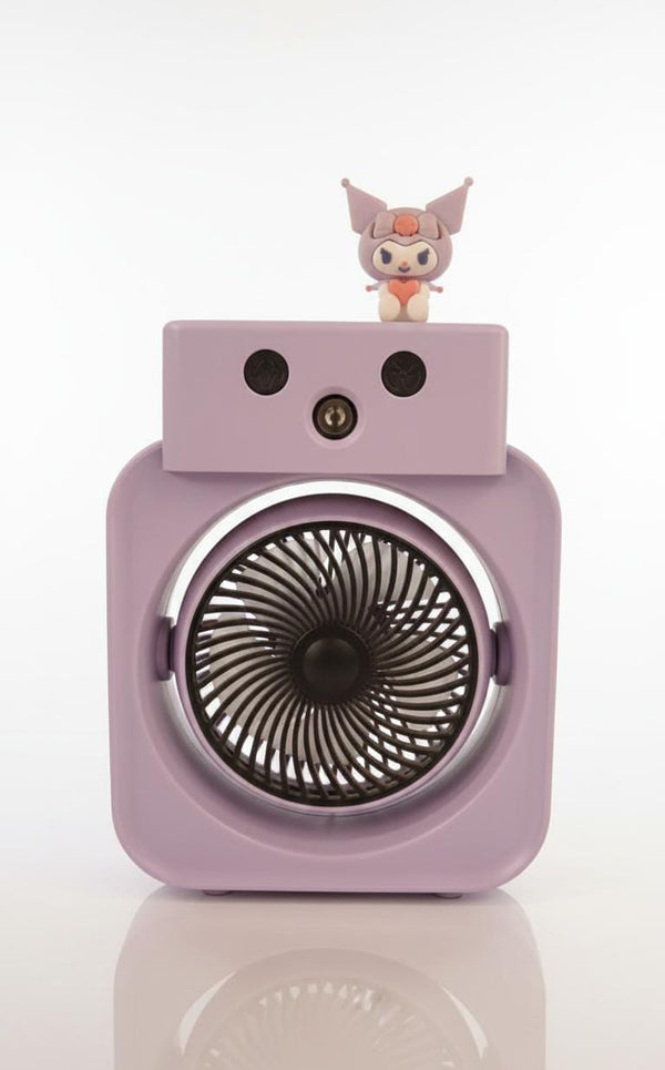 Cute Purple Cartoon Desk Fan – Portable USB Rechargeable Mini Fan
