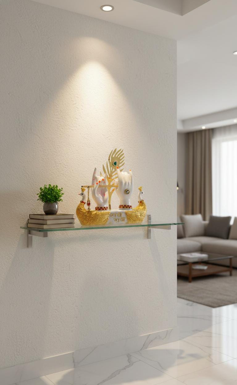 Divine Krishna Hands with Flute & Peacocks – "Radhe Radhe" Idol