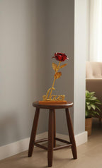 Gold Plated Red Rose with "Love" Stand – Romantic Gift Souvenir