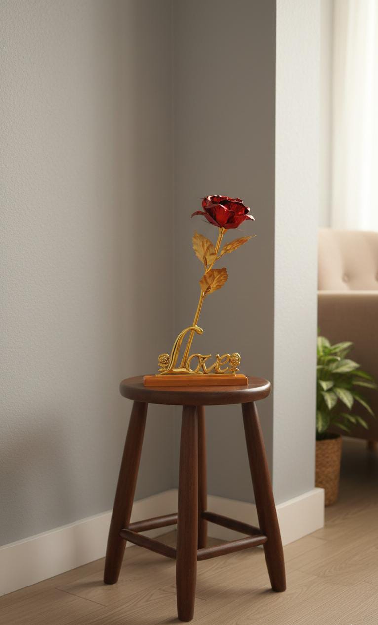 Gold Plated Red Rose with "Love" Stand – Romantic Gift Souvenir