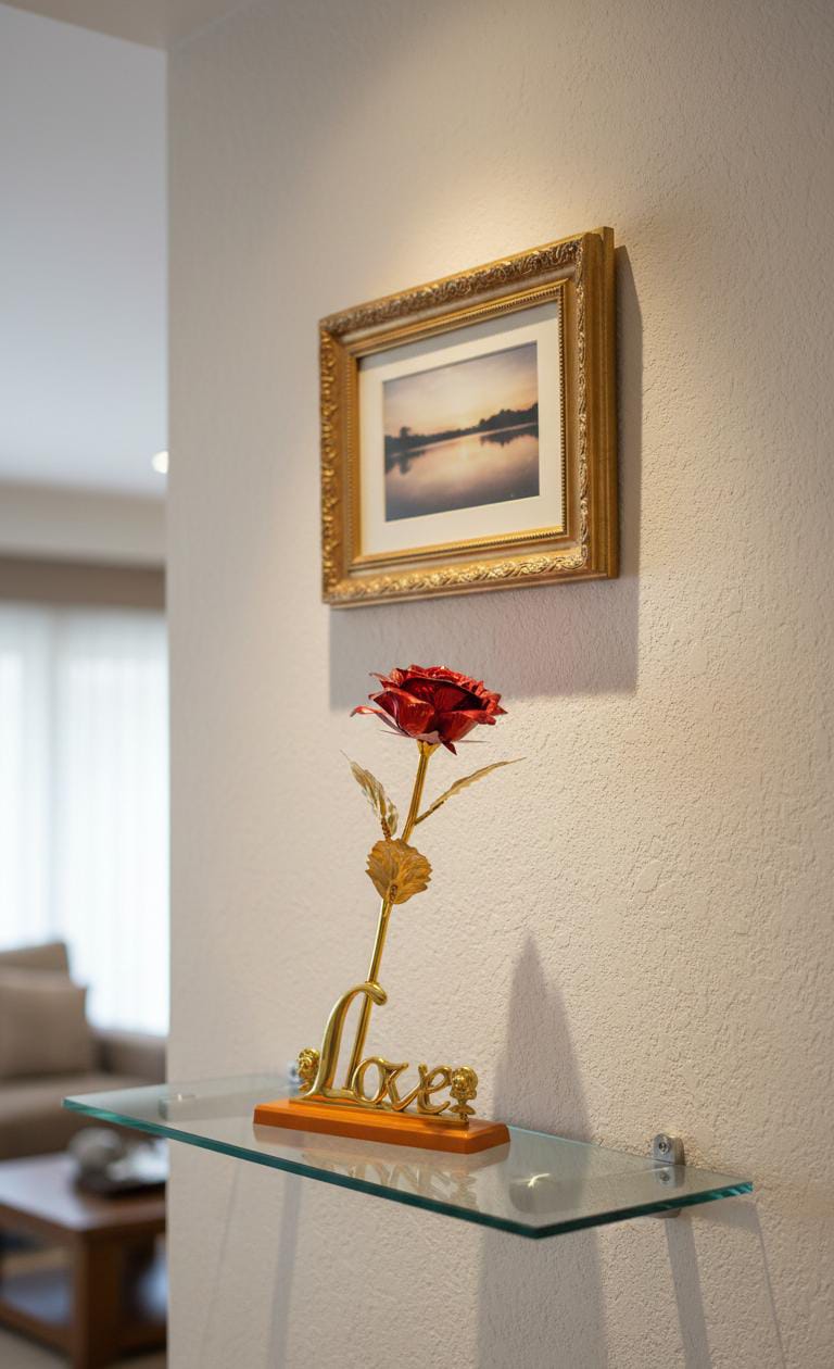 Gold Plated Red Rose with "Love" Stand – Romantic Gift Souvenir