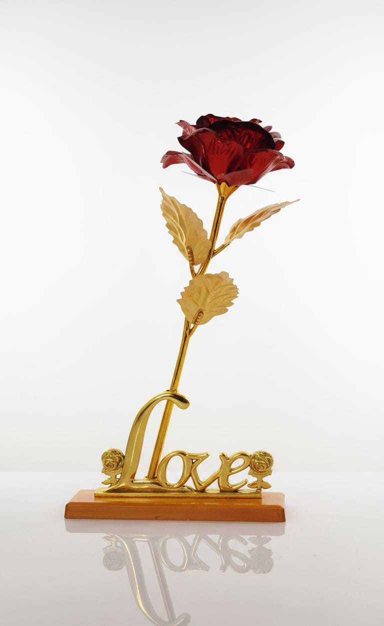 Gold Plated Red Rose with "Love" Stand – Romantic Gift Souvenir
