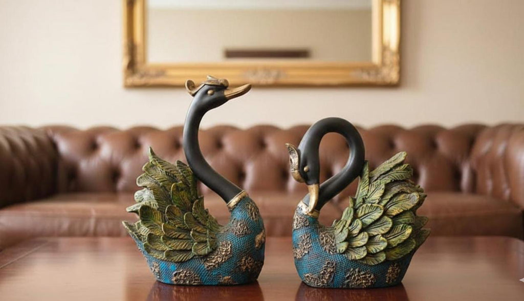 Elegant Swan Couple Figurines (Set of 2) – Textured Resin Love Birds